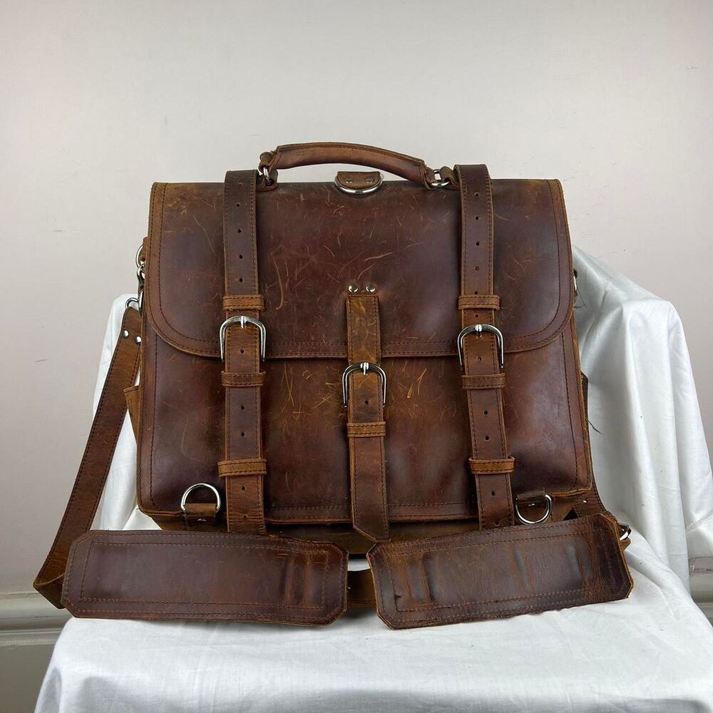 Large Leather Brown Laptop Brifcase Bag Men’s